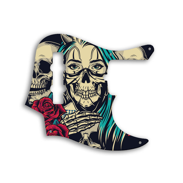 Fender Jazz Bass American Deluxe 4 String (21 Fret) Custom Pickguard Scratchplate Skull Design