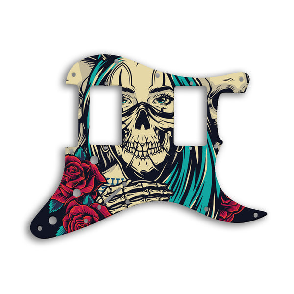 Fender Stratocaster Blacktop Series 2 Humbuckers HH Custom Pickguard Scratchplate Skull Design